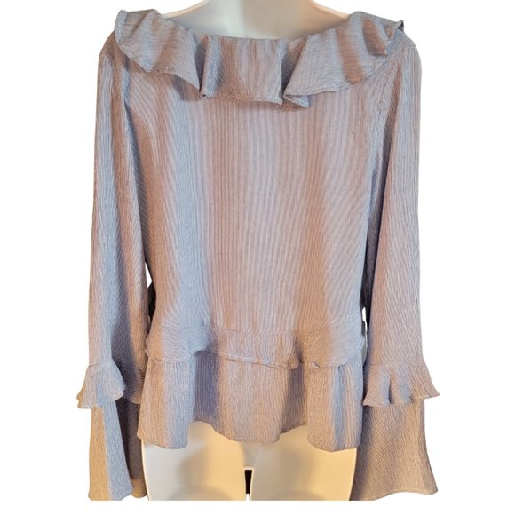 American Eagle Women's Top Ruffled Blue & White Striped Size Small (EUC) - Picture 4 of 5